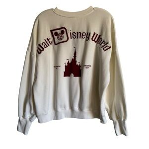 Disney World Christmas Holidays 2023 Women Embroidered Cream Red Pullover Sz L